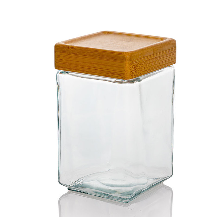 square storage jar with wood lid