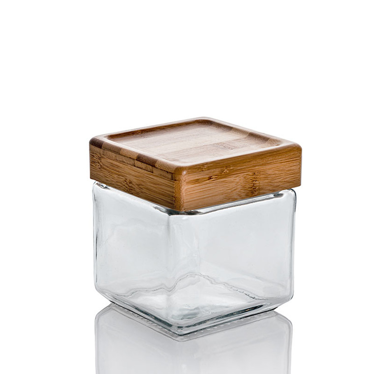 square storage jar with wood lid