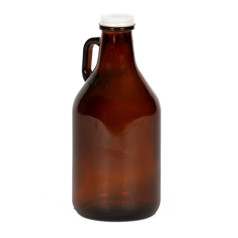 32 oz amber growler with white cap