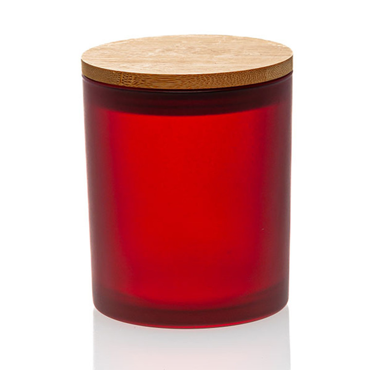 Red Candle jar with wood lid