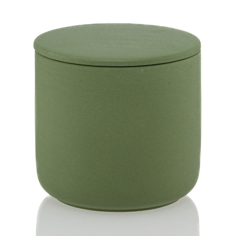 Green ceramic candle jar with lid