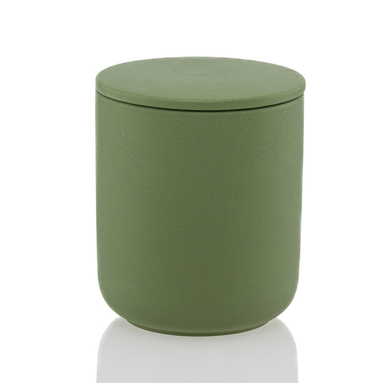 Tall Green ceramic candle jar